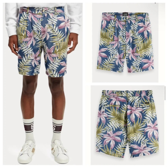 New! Scotch & Soda Twilt loose fit Hawaiian floral shorts nwt 28726 - Picture 1 of 11